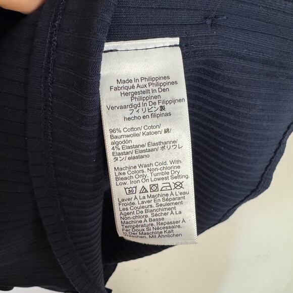 J.Crew Premium Rib Side Button Top WMNS M Navy Blue Boat Neck Sleeveless Stretch - Picture 5 of 6